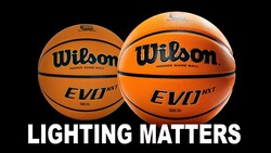 Two Wilson EVO NXT basketballs against a black background, with text reading 'LIGHTING MATTERS' below.