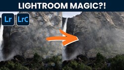 Before and after comparison of a waterfall landscape showing increased contrast and clarity in the processed version.