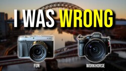 Meme comparing two cameras side by side with a bridge at sunset in the background.
