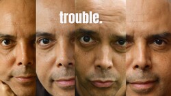 Four close-up portrait variations of the same man's face showing different expressions and lighting angles.