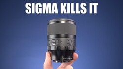 A Sigma lens held in someone's hand against a blue background with white text reading "SIGMA KILLS IT."