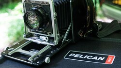 Vintage Graflex Pacemaker camera with Pelican case and branding visible