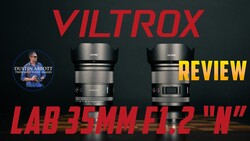 Viltrox Lab 35mm F1.2 lens review graphic featuring two lens variants with product shots