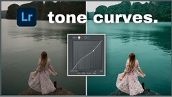 Lightroom tone curves adjustment interface showing before and after comparison of a woman by a tropical lagoon