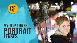 Graphic displaying portrait photography guide with statue and woman's portrait examples