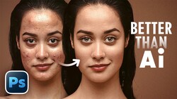 Screenshot showing before and after skin retouching comparison in Adobe Photoshop