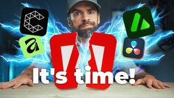 Graphic illustration of a man wearing a red jacket and white cap surrounded by software application icons and blue lightning effects