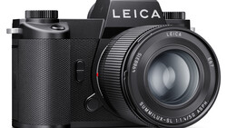 Leica SL2 mirrorless camera with Summilux-SL 50mm f/1.4 lens against white background