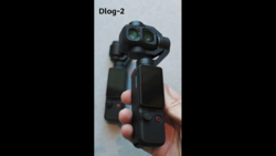 DJI Osmo Pocket 3 gimbal camera held in hand against neutral background