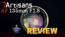 7Artisans AF 135mm F1.8 lens review graphic with yellow text overlay