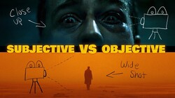 Graphic comparing subjective vs objective filmmaking techniques with split-screen cinematography examples