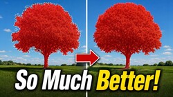 Graphic comparison of a red tree showing before and after editing with arrow and text overlay