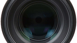 Front view of a telephoto lens with multi-element glass optics visible through the barrel