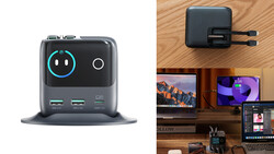Modular portable power station with circular LED display and multiple USB ports