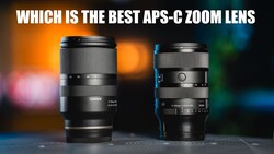 Comparison of two APS-C zoom lenses displayed against colorful bokeh background