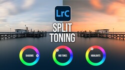 Screenshot of Adobe Lightroom Classic split toning interface with shadows, midtones, and highlights controls