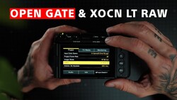 Screenshot of camera menu showing Open Gate and XOCN LT RAW settings displayed on camera LCD screen