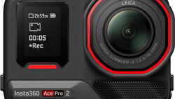 Insta360 Ace Pro 2 action camera with black body and red accents, featuring Leica lens