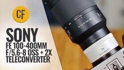 Sony FE 100-400mm f/5.6-8 OSS lens with 2x teleconverter attached, shown with CF watermark