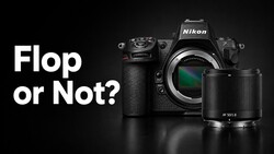 Nikon D850 DSLR camera body and AF-S 50mm f/1.8 lens on black background with text overlay reading 'Flop or Not?'