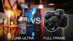 Graphic comparison of DJI Luna Ultra gimbal versus full-frame mirrorless camera for video production