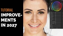 Portrait retouching tutorial screenshot showing before and after of woman's face with color adjustment panel