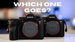 Two Sony Alpha mirrorless cameras side by side with red accent rings around their lens mounts
