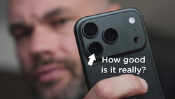 Close-up of smartphone rear camera module with triple lens setup and annotation asking 'How good is it really?'