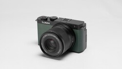 Panasonic Lumix compact camera with sage green body and black lens