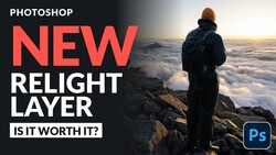 Screenshot showing Photoshop's new Relight Layer feature with hiker overlooking clouds at sunrise