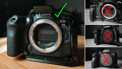 Canon EOS R6 Mark III mirrorless camera body with green check mark, beside three competitor cameras marked with red X's
