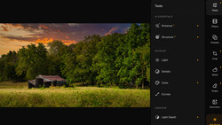 Screenshot of a photo editing software interface showing tools panel with adjustment options