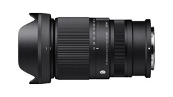 Sigma 16-50mm f/2.8 DC HSM Contemporary lens with hood mounted, side view