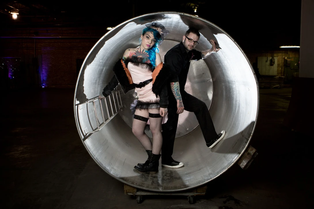 Wedding Couple in Metal Drum