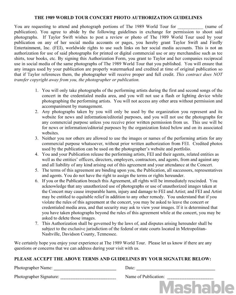 taylor swift photo contract