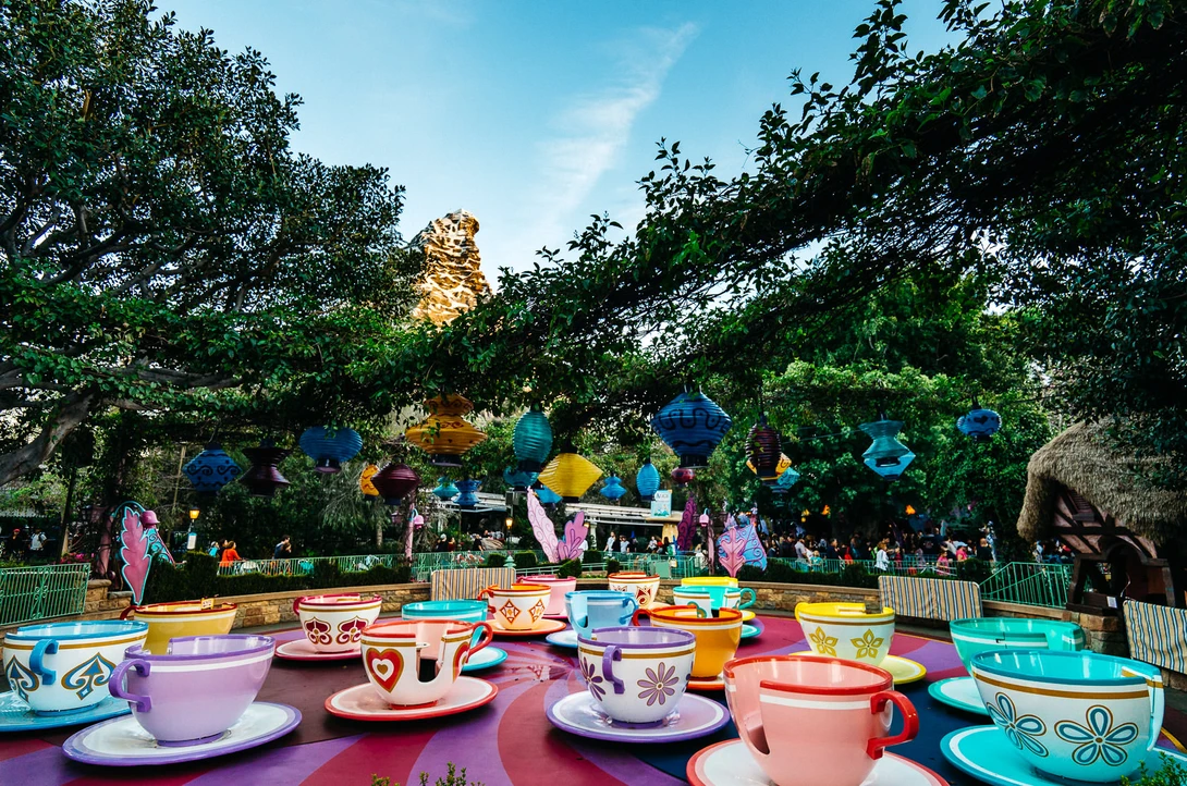 Teacup ride with Matterhorn in distance at Disneyland in Anaheim California taken by Leica T