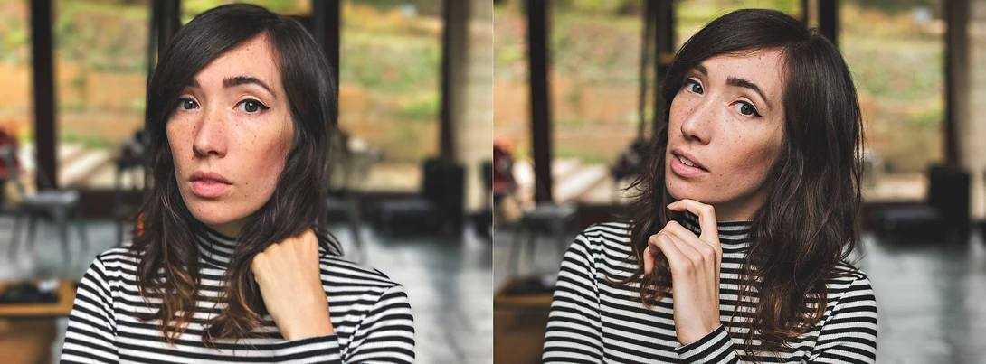 Comparison of two portraits, one taken with an iPhone 7 Plus, the other with a Nikon D750 and Nikkor 58mm f/1.4G