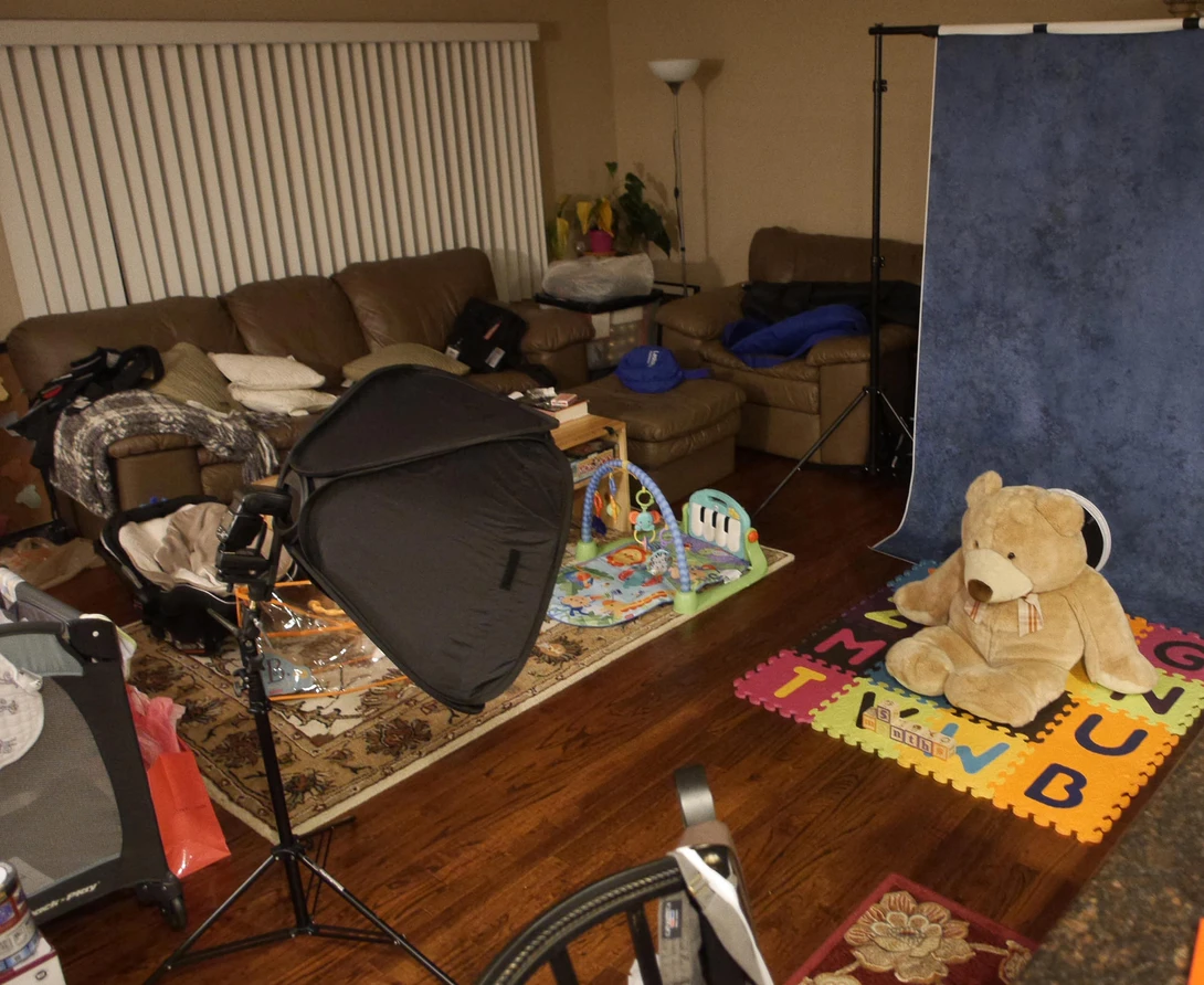 The living room studio setup