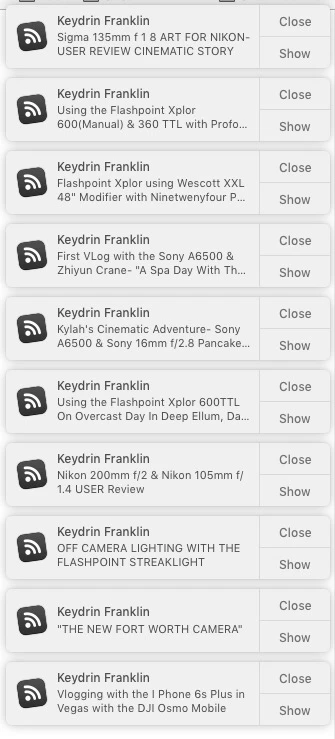 Notifications from RSS reader for following a specific photographers YouTube channel