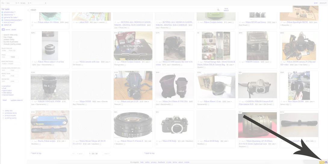 RSS Feed location for Craigslist.