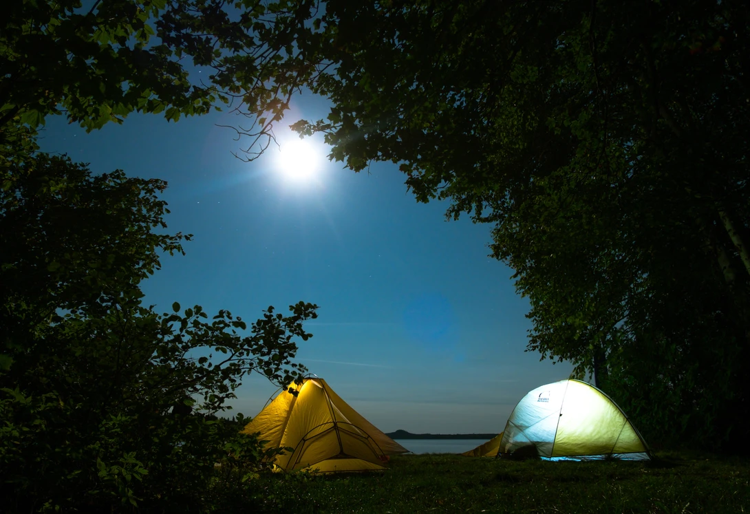 Tents in moonlight