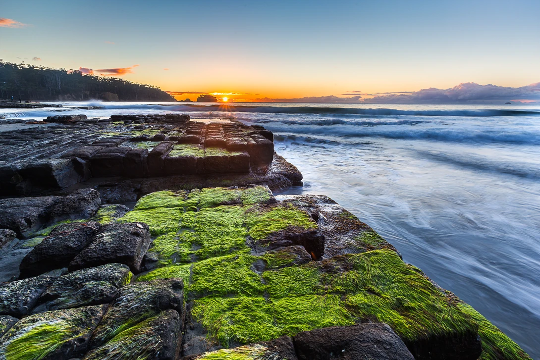 rocks, seascapes, landscapes, sunrise, water, ocean, slow shutter, long exposure