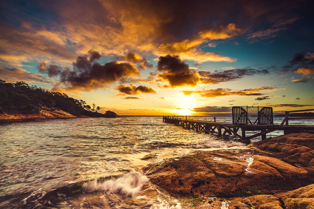 sunset, tasmania