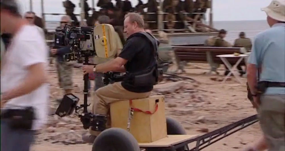 Atonement - BTS showing the steadicam operator on a rickshaw