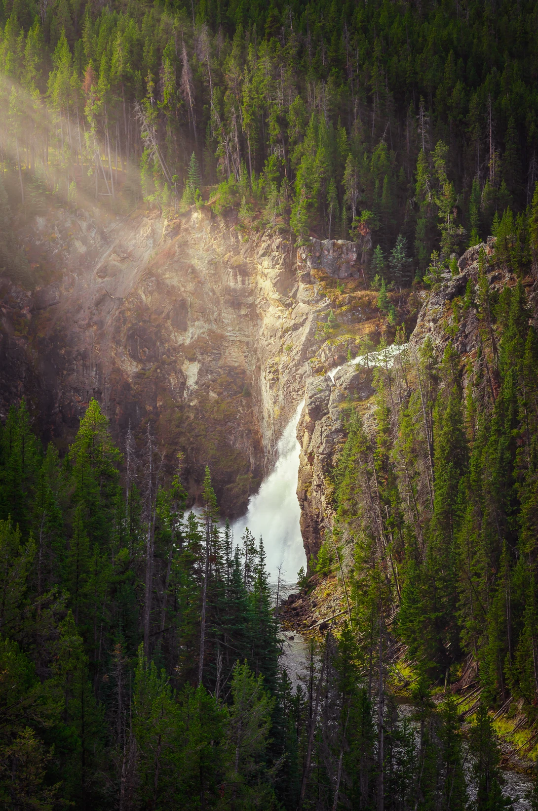 zoomed in shot of the upper falls in yellowstone national park