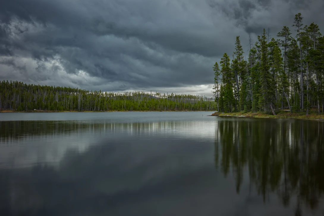 shot of ice lake on a cloudy day in yellowstone national park