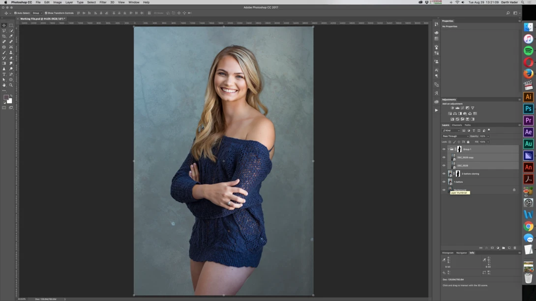 Illustrating grouped layers, while applying a layer mask to the group itself.