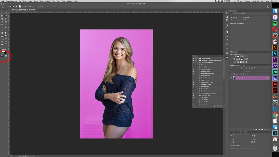 screenshot of the quick mask mode turned on in photoshop