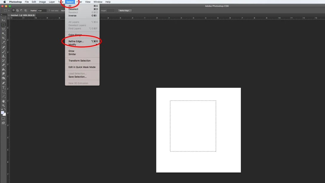A screenshot displaying the Refine Edge tool in Adobe Photoshop CS6.