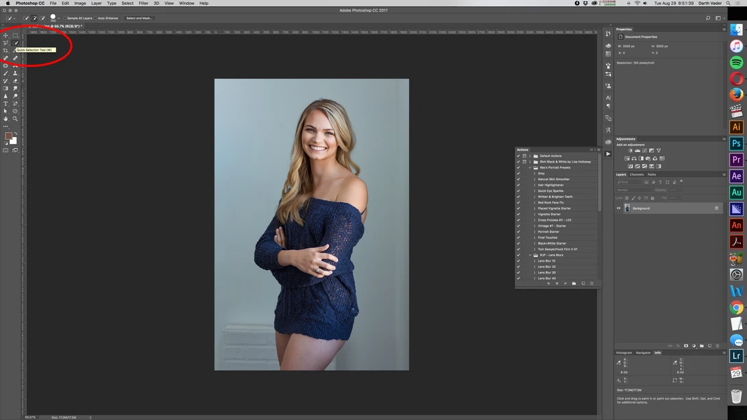 screenshot of photoshop and the quick selection tool